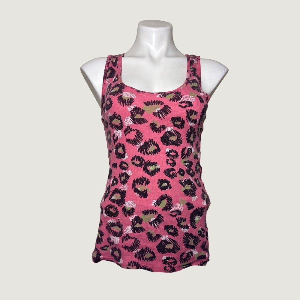 Y2K OP Ocean Pacific Scene Pink Leopard Print Ribbed Racerback Tank Top #16